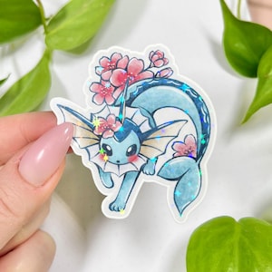 Glitzer holo Sticker, Anime Manga Tiere, Sakura, Kawaii, Japan, Kirschblüten, Wasser, Laptop, Aufkleber, Bullet Journal, Planner, Kalender