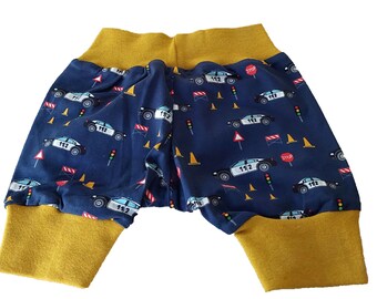 Bloomers short pants shorts children baby cotton jersey police cars handwork New
