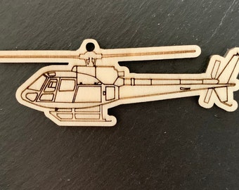 Helicopter pendant Airbus As350 or Robinson R44 keyring made of wood
