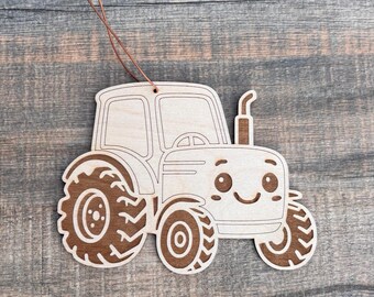 Wooden tractor decoration – children's room hanging decoration made of birch wood with leather cord – farm gift for boys