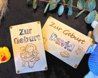 Personalized wooden money gift card for a birth – Baby gift with name – Gift for a newborn boy or girl