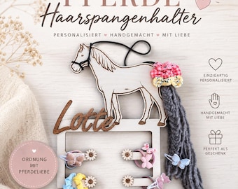 Personalized wooden hair tie holder – horse design with name – gift for horse lovers. Hair tie holder with horse