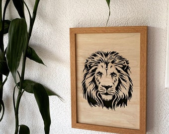 Lion picture with frame laser cut from wood