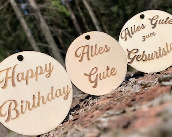 Pendant for gift baptism wedding birthday Mother's Day Father's Day. Wooden disc with engraving & personalization. 4 mm thick. 40 or 68 mm diameter