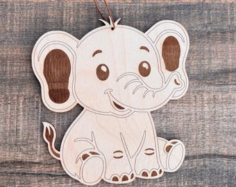 Wooden elephant decoration – children's room hanging decoration made of birch wood with leather cord – animal motif gift for birth baby room