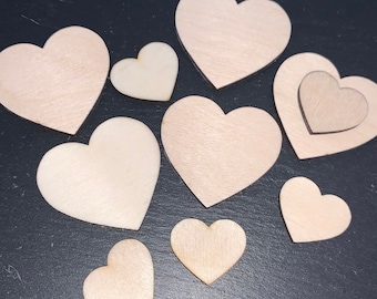10x wooden hearts scattered decoration heart