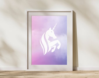 PINK Unicorn Wall Print,Magical Printable Wall Art,Wall Hangings,Instant Download,Cute Room Design,Digital Download