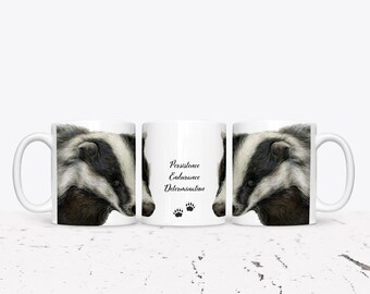 Badger Mug, Badger Gifts, Animal Mug, Spirit Animal, Fine art, Badger lovers gift, 11oz/15oz Ceramic White Mug