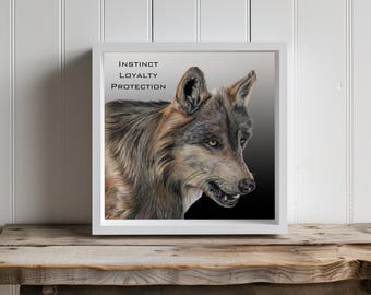 Wolf art print, spirit animal art, animal art, wall art, 10x10 print