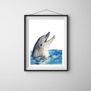 Stampa giclée di delfini in edizione limitata, arte murale di animali, animale spirituale, belle arti con matite colorate