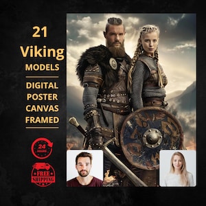 Casal viking personalizado a partir de foto, retrato viking, presentes viking, Ragnar, Lagertha, retrato a partir de foto, retrato histórico, retrato de família