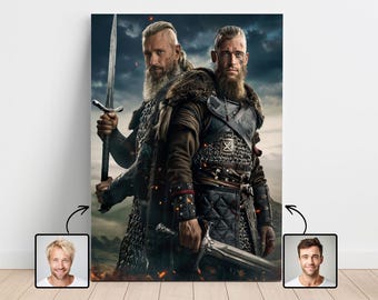 Hermanos vikingos personalizados a partir de una foto, retrato vikingo, regalos vikingos, Ragnar, Lagertha, retrato a partir de una foto, retrato histórico, retrato familiar