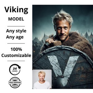 Homme viking personnalisé à partir d'une photo, portrait viking, cadeaux viking, Ragnar, Lagertha, portrait à partir d'une photo, portrait historique, peinture sur commande