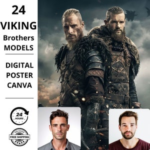 Custom Viking brothers from photo , viking Portrait, viking gifts,Ragnar, Lagertha,portrait from photo, historical portrait, family portrait