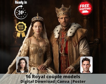 Custom royal Couple Portrait from Photo, Renaissance Portrait, turn me royal, victorian portrait, napoleon, king and queen, make me royal