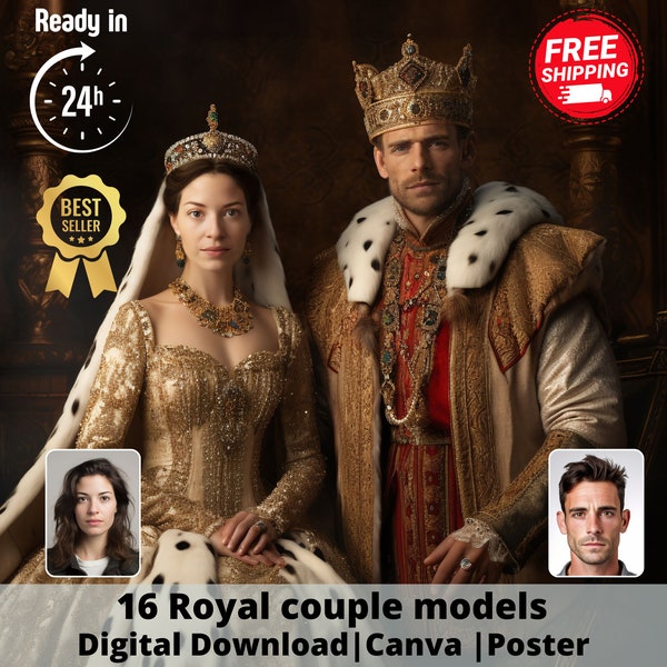 Custom royal Couple Portrait from Photo, Renaissance Portrait, turn me royal, victorian portrait, napoleon, king and queen, make me royal