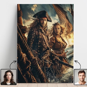 Custom Pirate couple Portrait from Photo, jack sparrow,pirates of the caribbean,captain jack sparrow,pirate svg,pirate costum, pirate poster