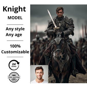 Custom Knight Portrait from Photo, Personalized Royal Knight with sword Portrait, Best gift for him, Custom Man Portrait, Digital download