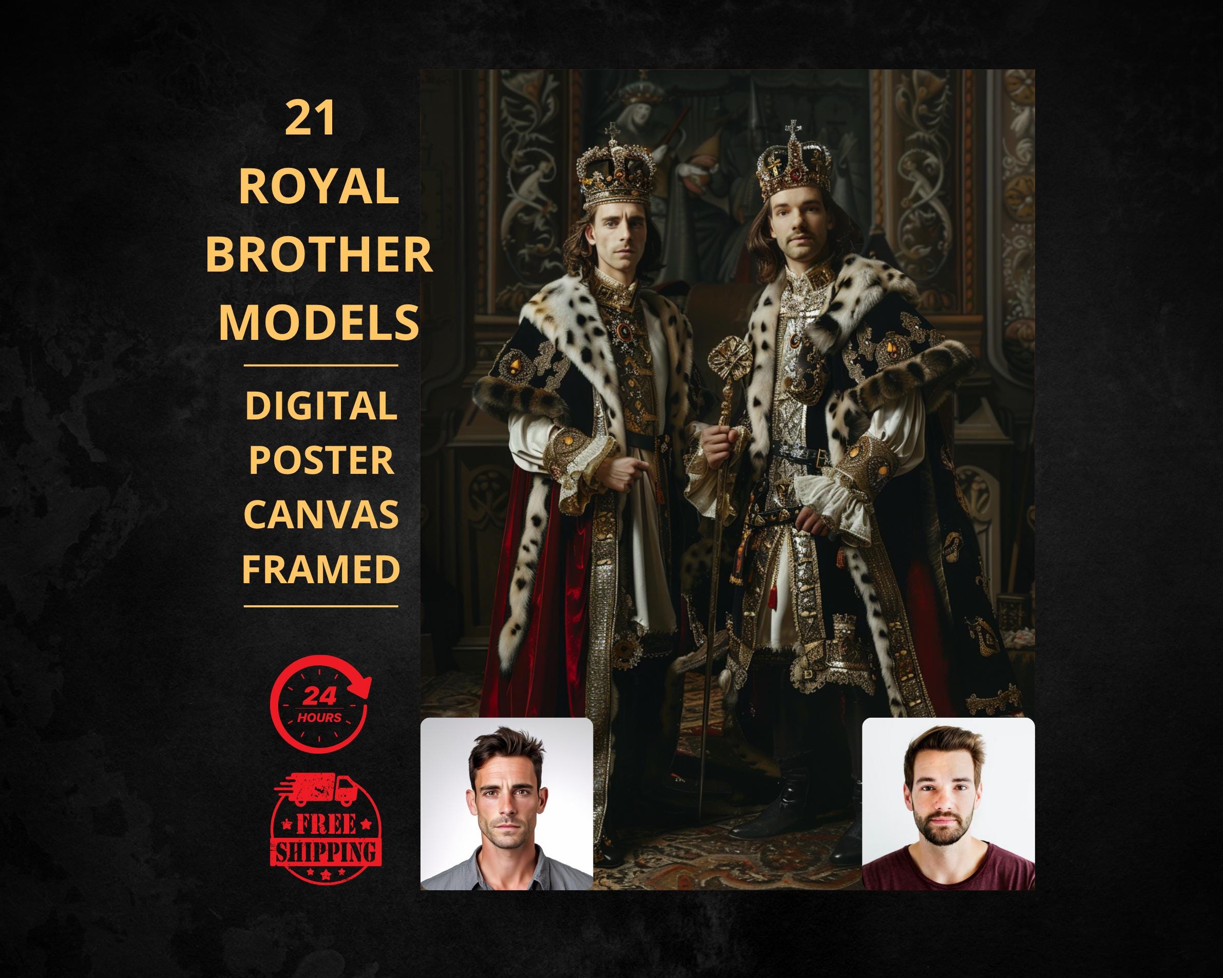 Custom royal Brother Portrait from Photo, Renaissance Portrait, turn me royal, victorian portrait, napoleon, king and queen, make me royal