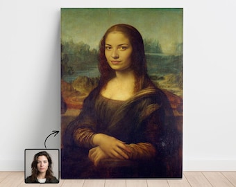 Custom Mona Lisa portrait from photo, Mona Lisa Poster, Mona Lisa Canvas, historical portrait, mona lisa portrait, commission painting