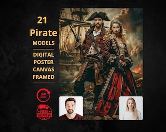 Custom Pirate couple Portrait from Photo, jack sparrow,pirates of the caribbean,captain jack sparrow,pirate svg,pirate costum, pirate poster