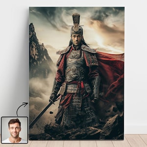 Portrait de samouraï réaliste personnalisé, portraits personnalisés, portrait de samouraï personnalisé à partir d'une photo, échange de visages de samouraï réaliste personnalisé