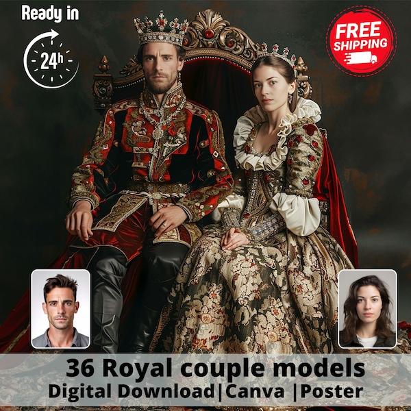 Kundenspezifisches königliches Paar Porträt vom Foto, Renaissance-Porträt, drehen Sie mich königliches, viktorianisches Porträt, Napoleon, König und Königin, machen Sie mich königlich
