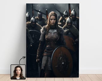 Op maat gemaakte Vikingvrouw van foto, Vikingportret, Vikingcadeaus, portret van foto, historisch portret, schilderij in opdracht