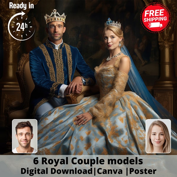 Custom royal Couple Portrait from Photo, Renaissance Portrait, turn me royal, victorian portrait, napoleon, king and queen, make me royal