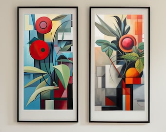 Cubist Flora Harmony (Set of 2) Digital Wall Art Set | Wall Décor | Printable Art for Bedroom & Living Room | Poster | Digital Download