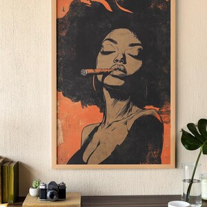 Afrocentric Fine Art Print: African Woman with Natural Hair, Retro Orange Design image 5