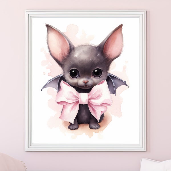 Whimsical Bat Dreams - Watercolor Nursery Art Set | Digital Download | Affordable Nursery Wall Decor | Printable | Canvas | Poster
