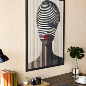 Optical Illusion Art Print: Afrocentric Woman, Red Lips, Modern Wall Decor image 6