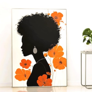 Black Woman Floral Silhouette Art Print: Afrocentric Feminine Wall Decor