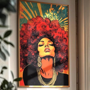 Afrocentric Wall Art | Bold Black Woman Art Print | Melanin Queen Poster for Living Room, Salon, Gallery Wall Decor | Groovy 1960&#39;s 1970&#39;s