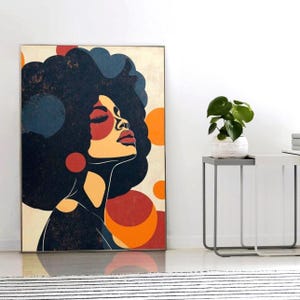 Retro Black Woman Wall Art, Black Girl Poster, Afro Woman Poster Print, Boho Wall Decor, Mid Century Modern Art, African American