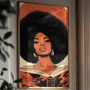 Retro 70s Black Woman Reading Fine Art Print: Soulful Afro