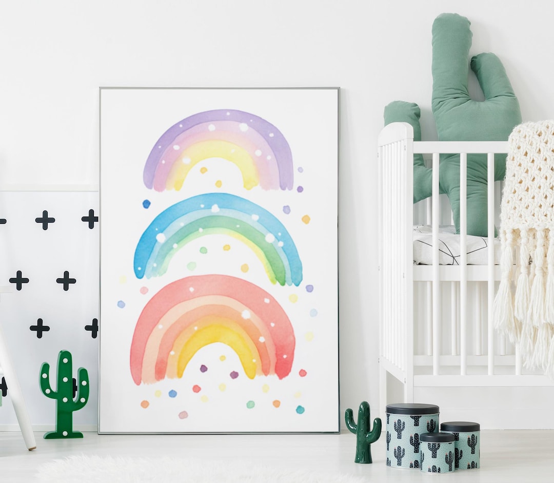 Rainbow Watercolor Nursery Print | Kids Room Wall Art | Whimsical Decor ...
