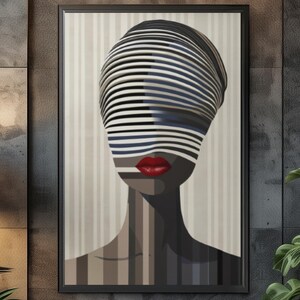 Optical Illusion Art Print: Afrocentric Woman, Red Lips, Modern Wall Decor image 9