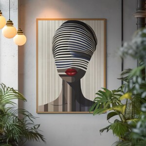 Optical Illusion Art Print: Afrocentric Woman, Red Lips, Modern Wall Decor image 4