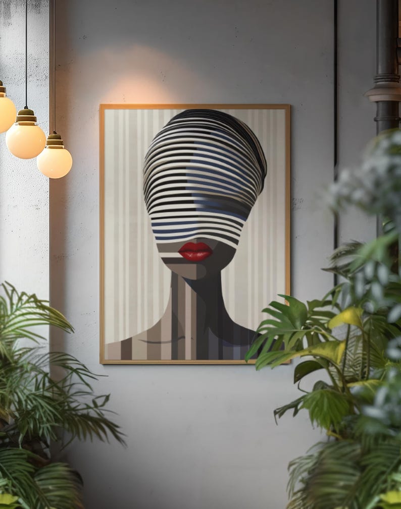 Optical Illusion Art Print: Afrocentric Woman, Red Lips, Modern Wall Decor image 4