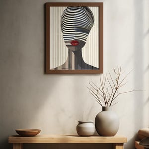 Optical Illusion Art Print: Afrocentric Woman, Red Lips, Modern Wall Decor image 3