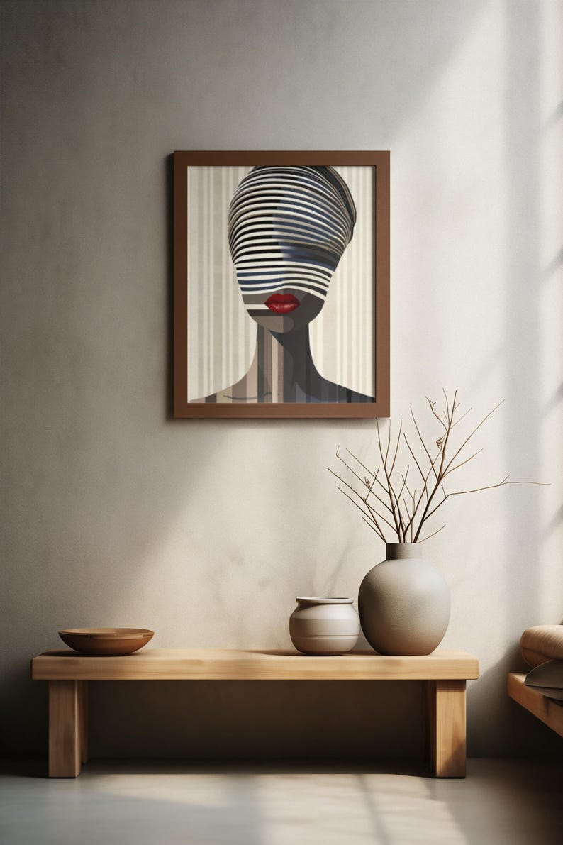 Optical Illusion Art Print: Afrocentric Woman, Red Lips, Modern Wall Decor image 3