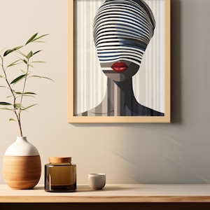 Optical Illusion Art Print: Afrocentric Woman, Red Lips, Modern Wall Decor image 5