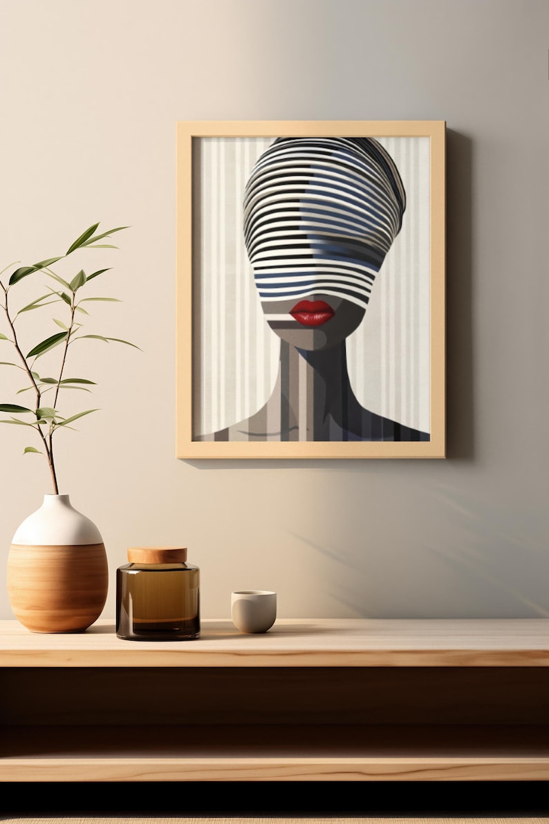 Optical Illusion Art Print: Afrocentric Woman, Red Lips, Modern Wall Decor image 5