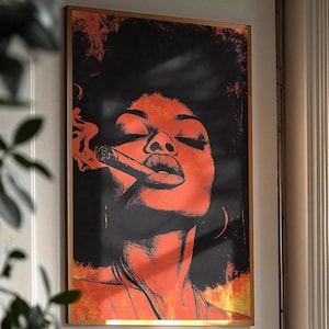 Empowering African American Woman Portrait Art – Bold Vintage Cigar Print, Afrocentric Wall Art for Home or Office Decor