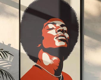 Black King Natural Hair Art Print, Retro Afrocentric Portrait (African American Man Wall Decor)