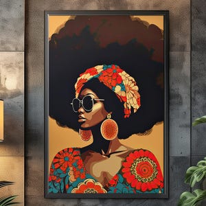 Impresión artística de mujer afrocéntrica / Póster retro de mujeres negras de los años 70 / Decoración de pared vintage y moderna para el hogar y la oficina