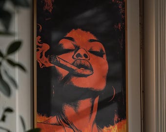 Bold African American Woman Portrait Fine Art Print - Vintage Cigar Wall Art