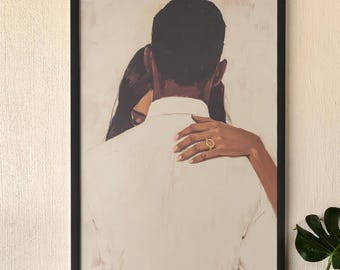 Black Couple Love Fine Art Print: Minimalist African American Art, Romantic Bedroom Decor
